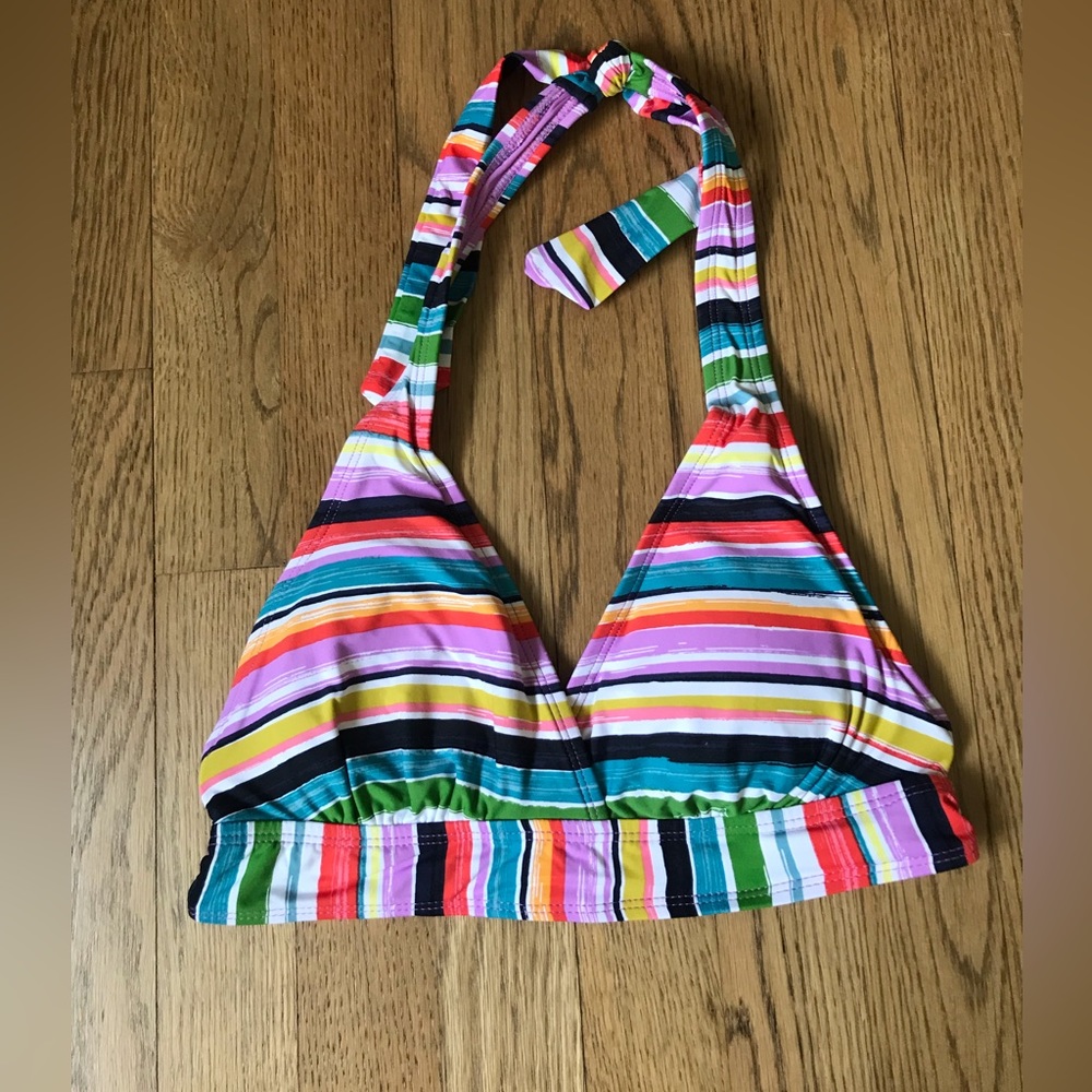 Anne Cole beautiful colorful striped bikini halter swim top NWT